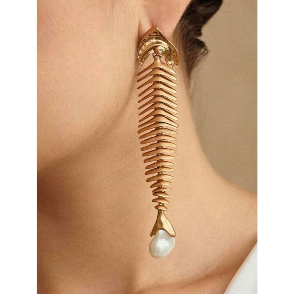 Fishbone Drop Earrings N2064